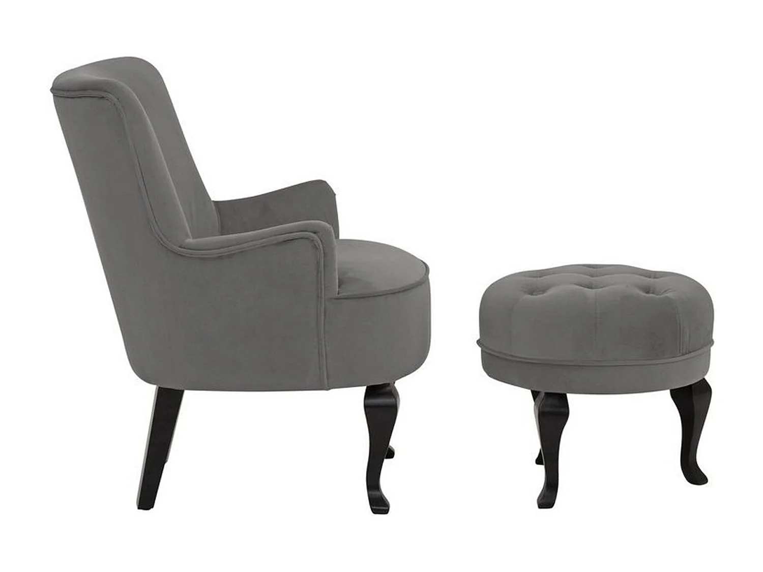 Dallas | Fauteuil + kruk in fluweel grijs