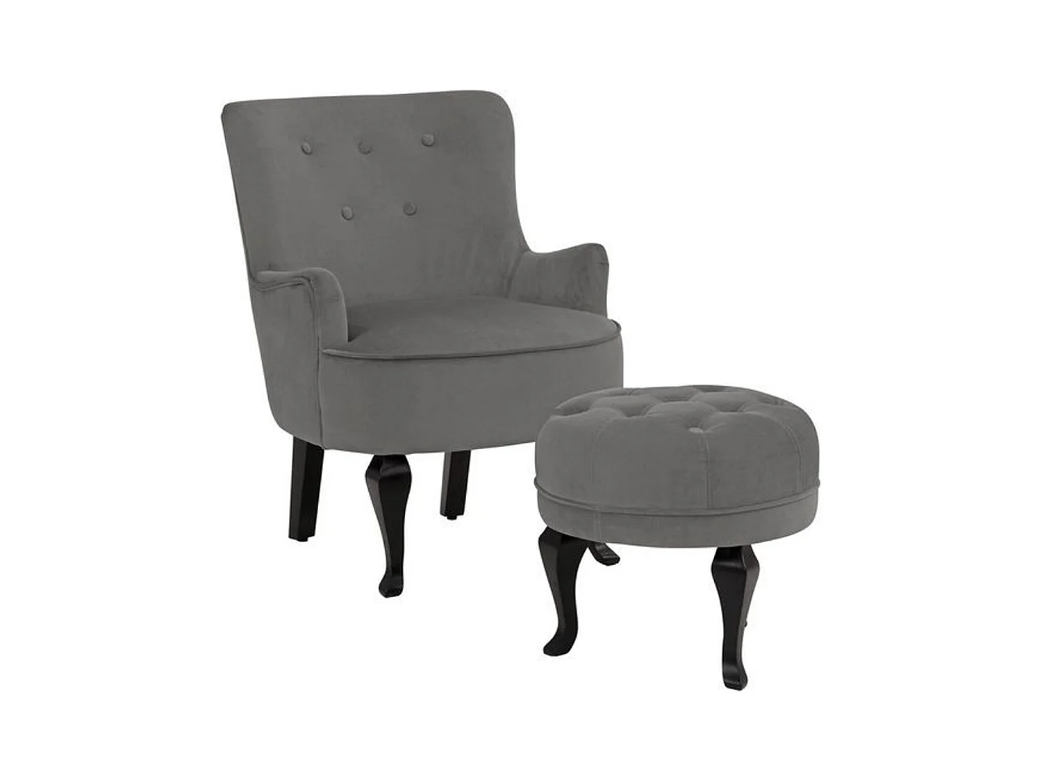 Dallas | Fauteuil + kruk in fluweel grijs