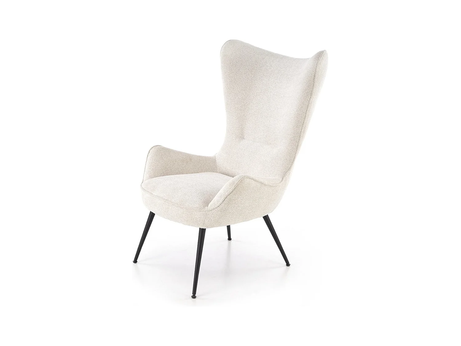 Fauteuil design en tissu crème avec pieds en métal noir Baralona