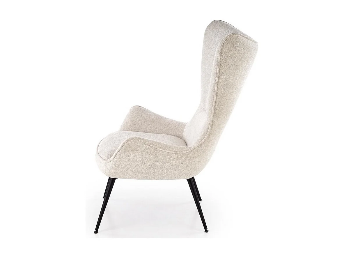 Fauteuil design en tissu crème avec pieds en métal noir Baralona
