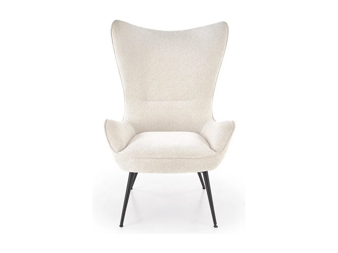 Fauteuil design en tissu crème avec pieds en métal noir Baralona