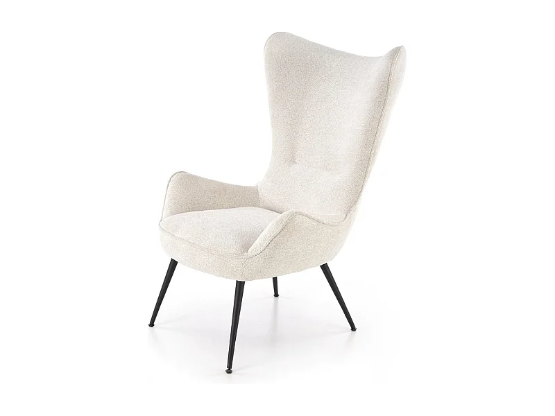 Fauteuil design en tissu crème avec pieds en métal noir Baralona