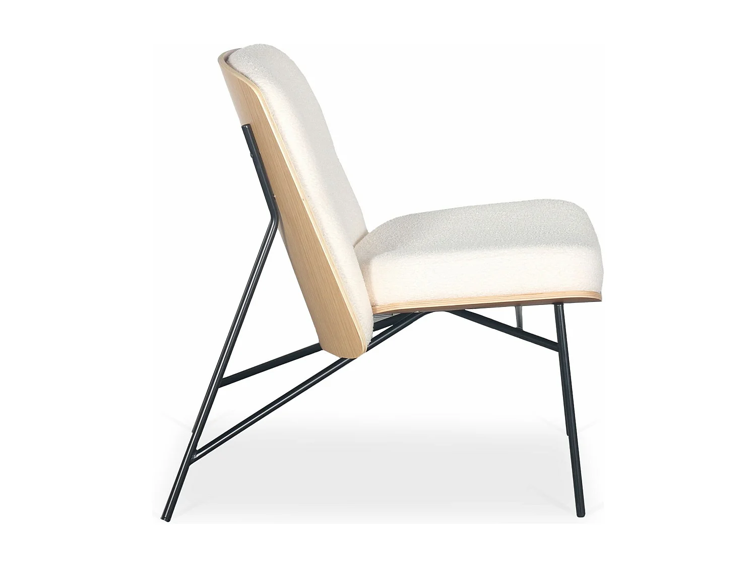 Sillón moderno Gauguin Madera clara y tela efecto borrego crema