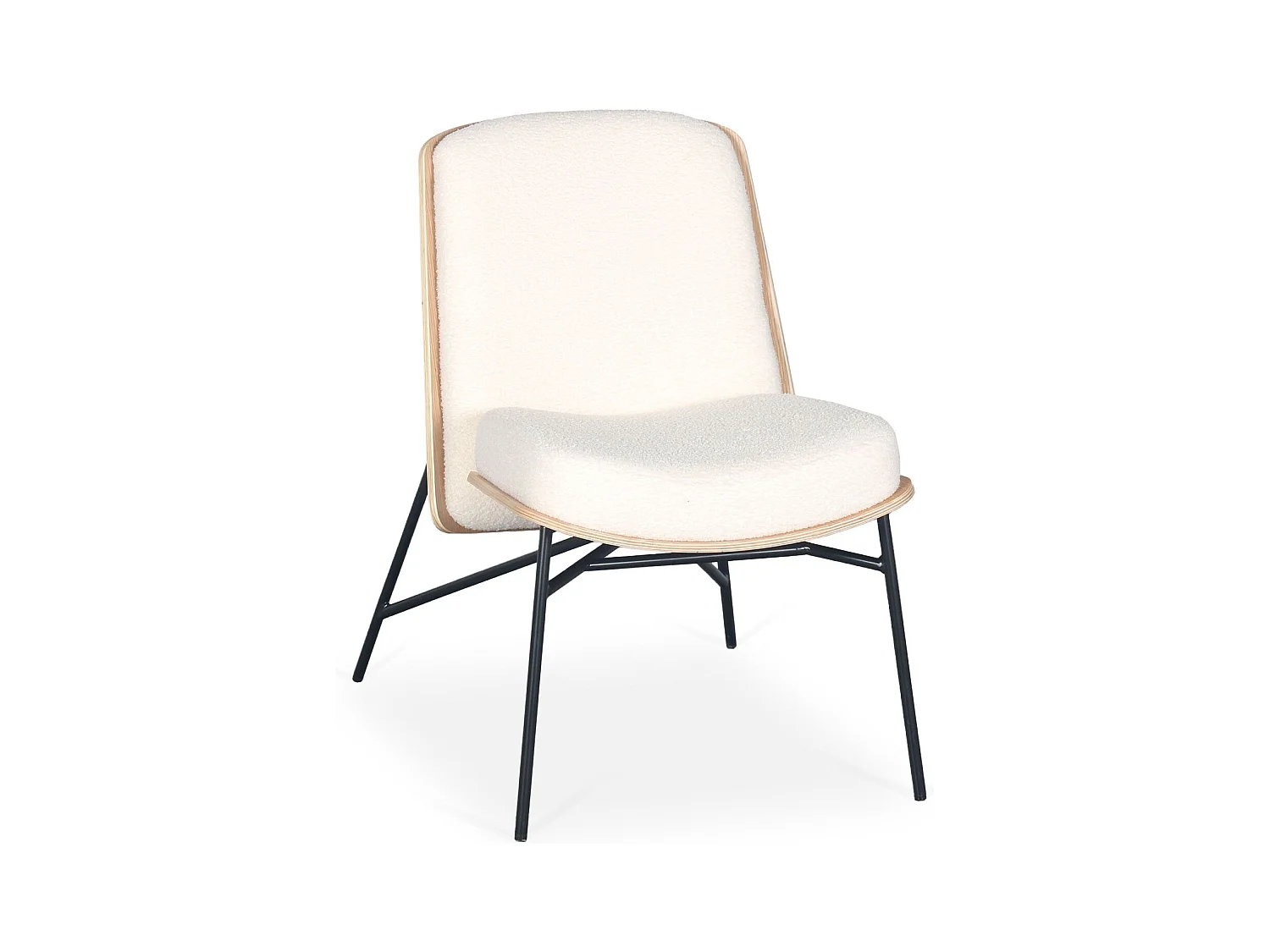 Fauteuil moderne Gauguin Bois clair et Tissu bouclette Crème