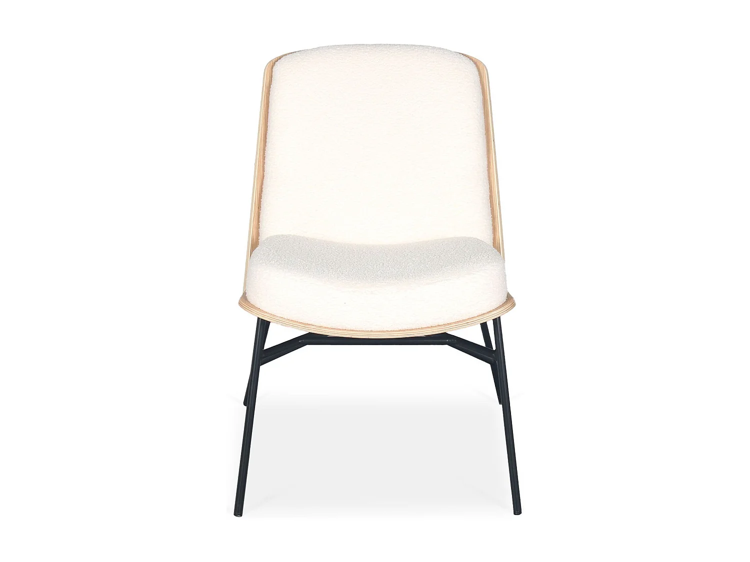 Fauteuil moderne Gauguin Bois clair et Tissu bouclette Crème
