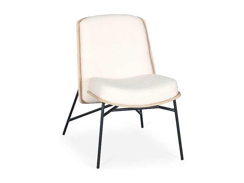 Fauteuil moderne Gauguin Bois clair et Tissu bouclette Crème