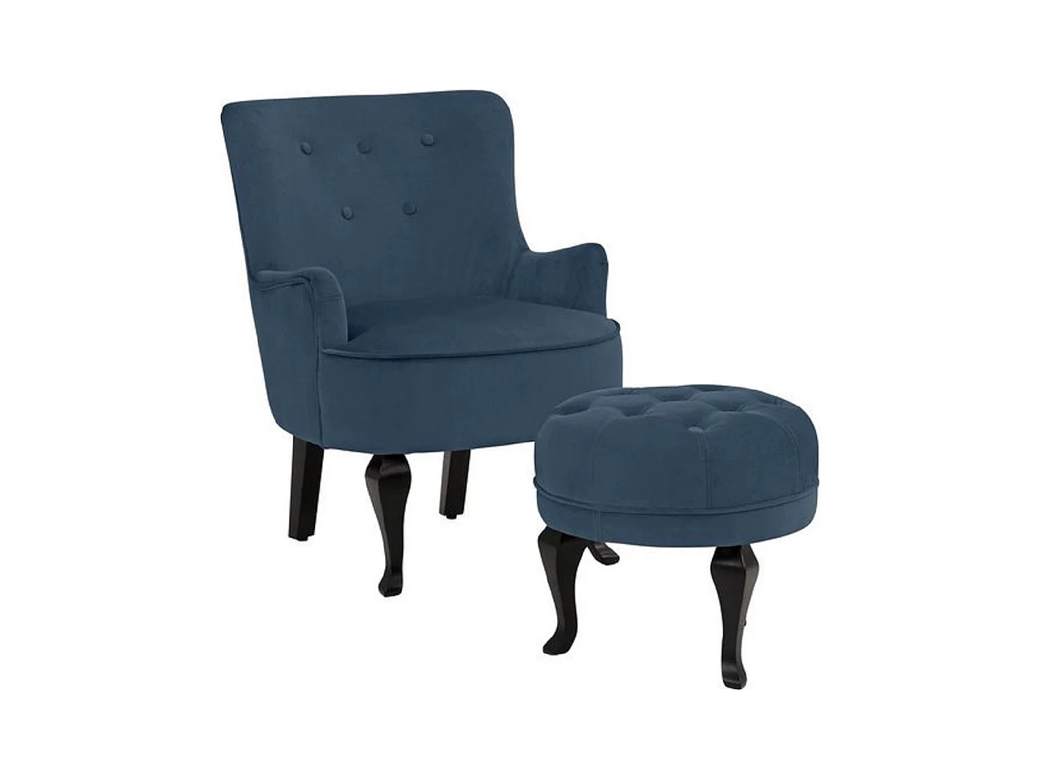 Dallas | Fauteuil + kruk in fluweel blauw