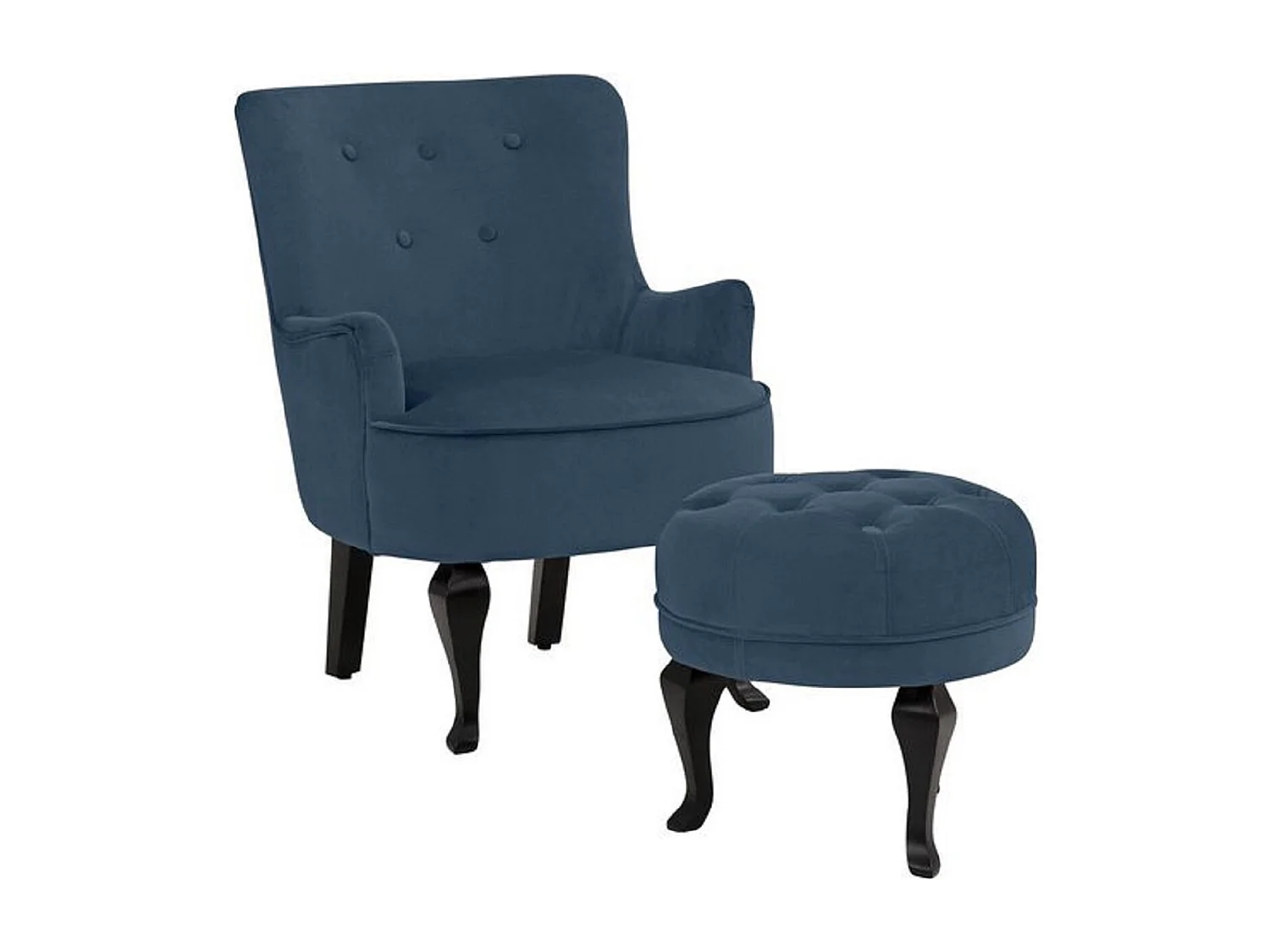 Dallas | Sessel + Hocker aus Samt blau