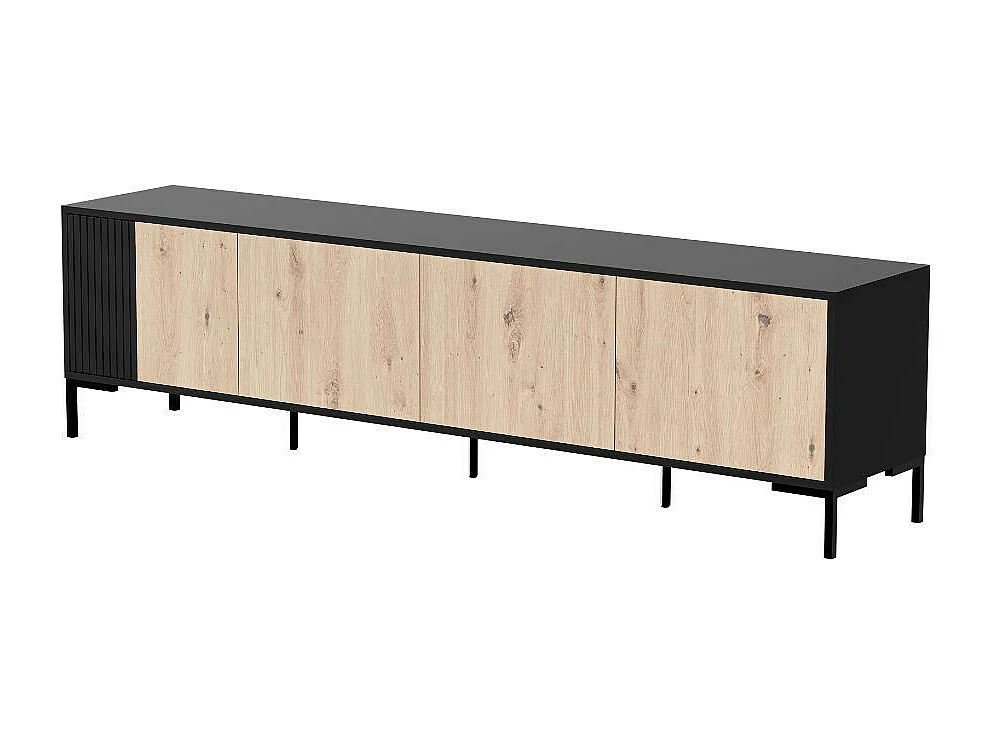 Mueble TV negro y madera 200cm - 4 puertas - Polo