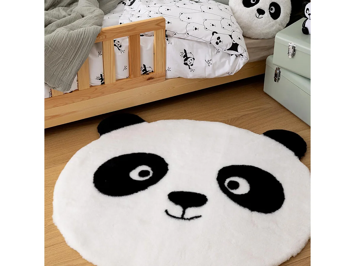 Tapis Enfant Rond "Panda" 100cm Blanc & Noir