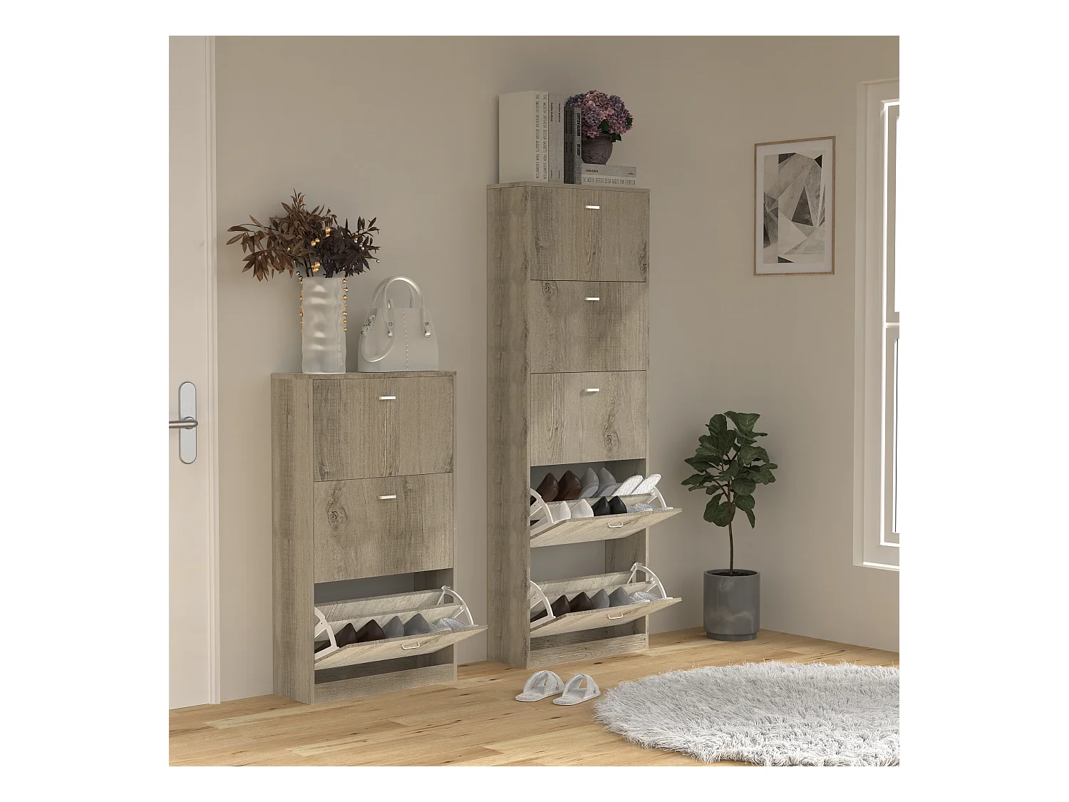 Shoe cabinet Sipos Honey oak H. 105 x W. 59 x D. 22 cm