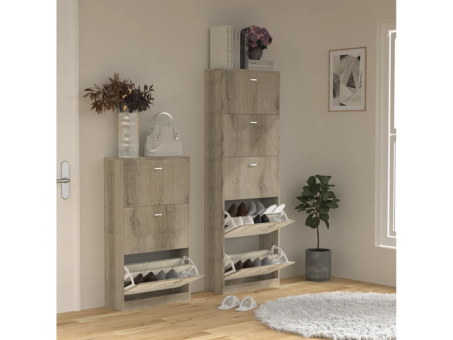 Shoe cabinet Sipos Honey oak H. 105 x W. 59 x D. 22 cm