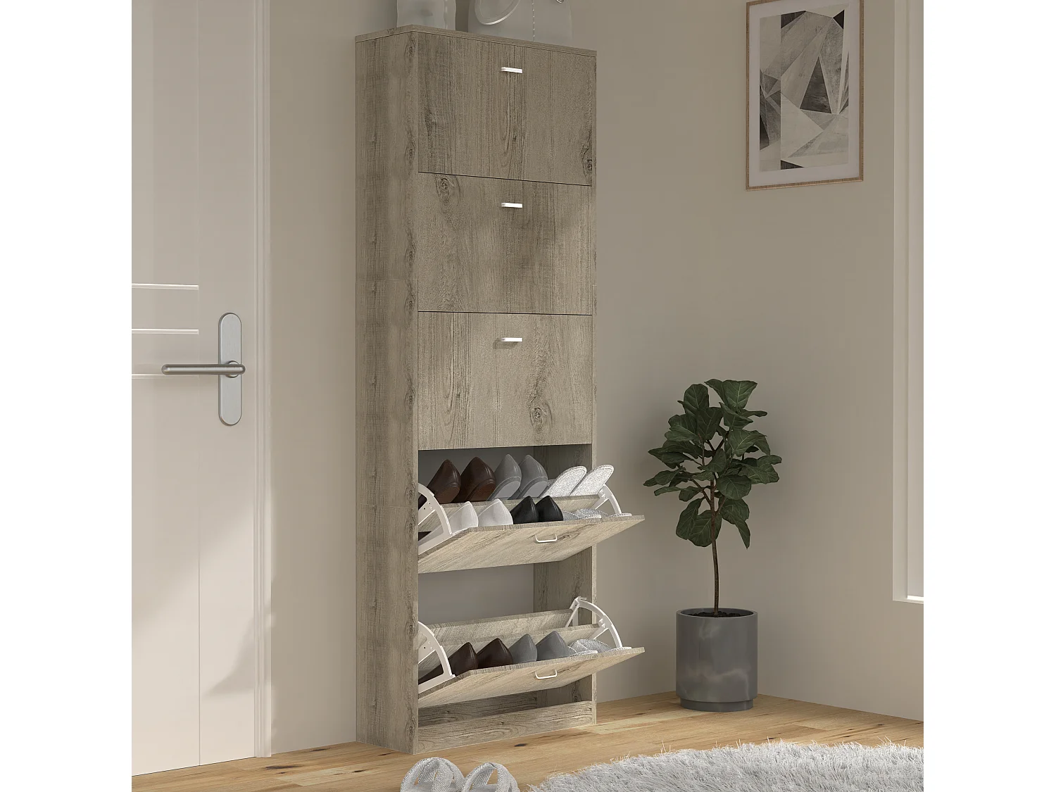 Shoe cabinet Sipos Honey oak H. 170 x W. 59 x D. 22 cm