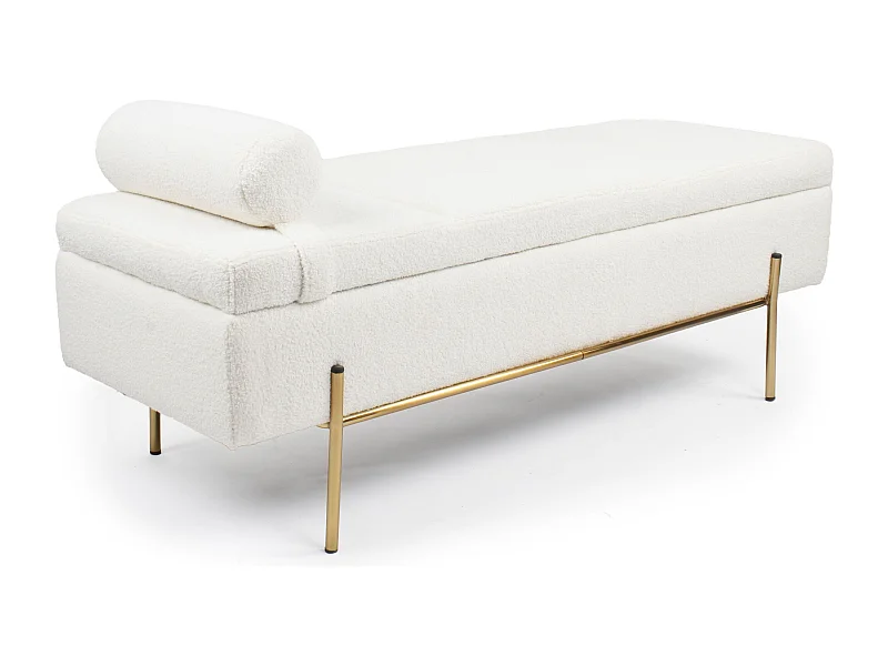 Banquette-coffre moderne Hepburn L140cm Tissu bouclette Blanc