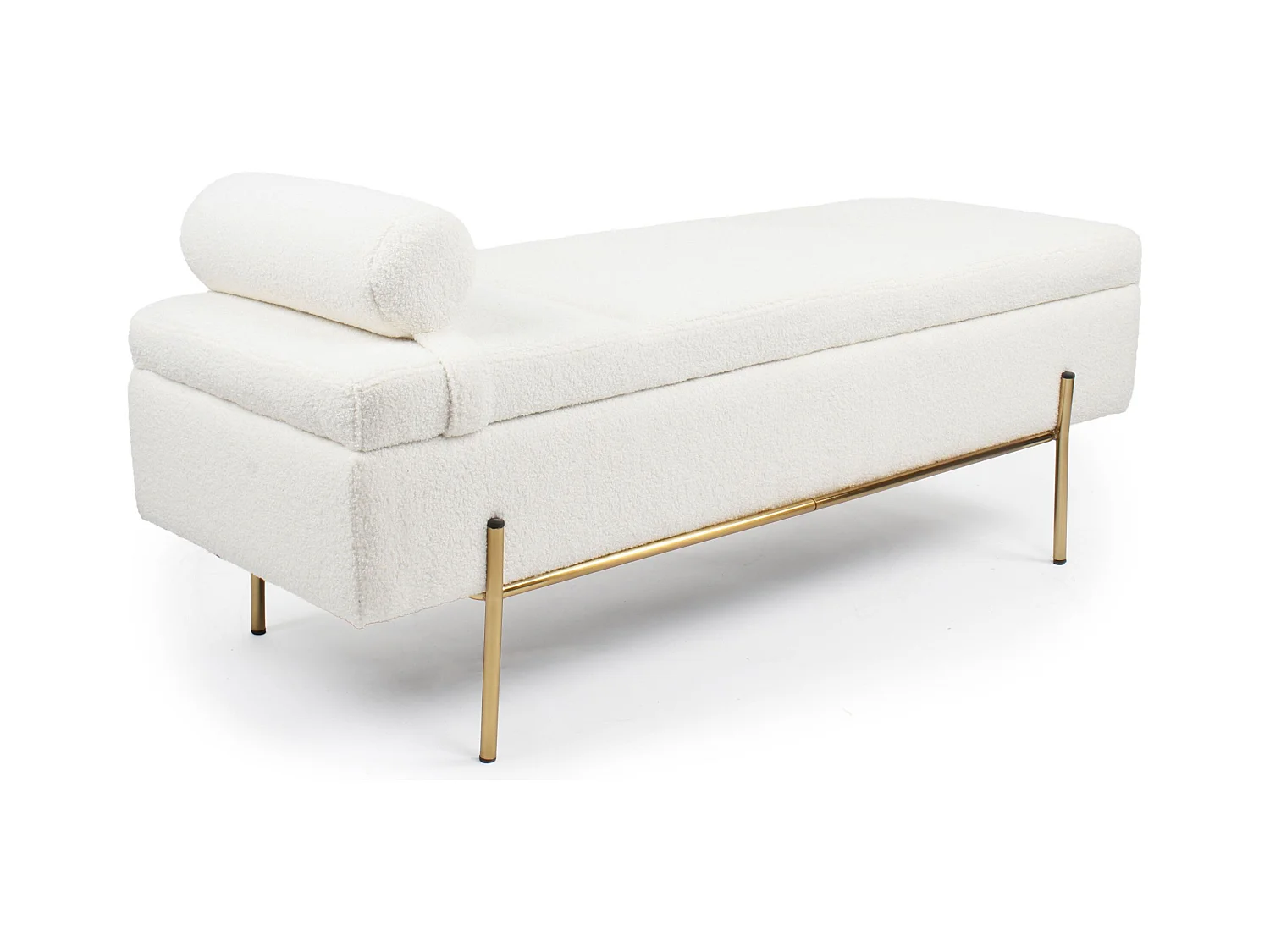Banquette-coffre moderne Hepburn L140cm Tissu bouclette Blanc