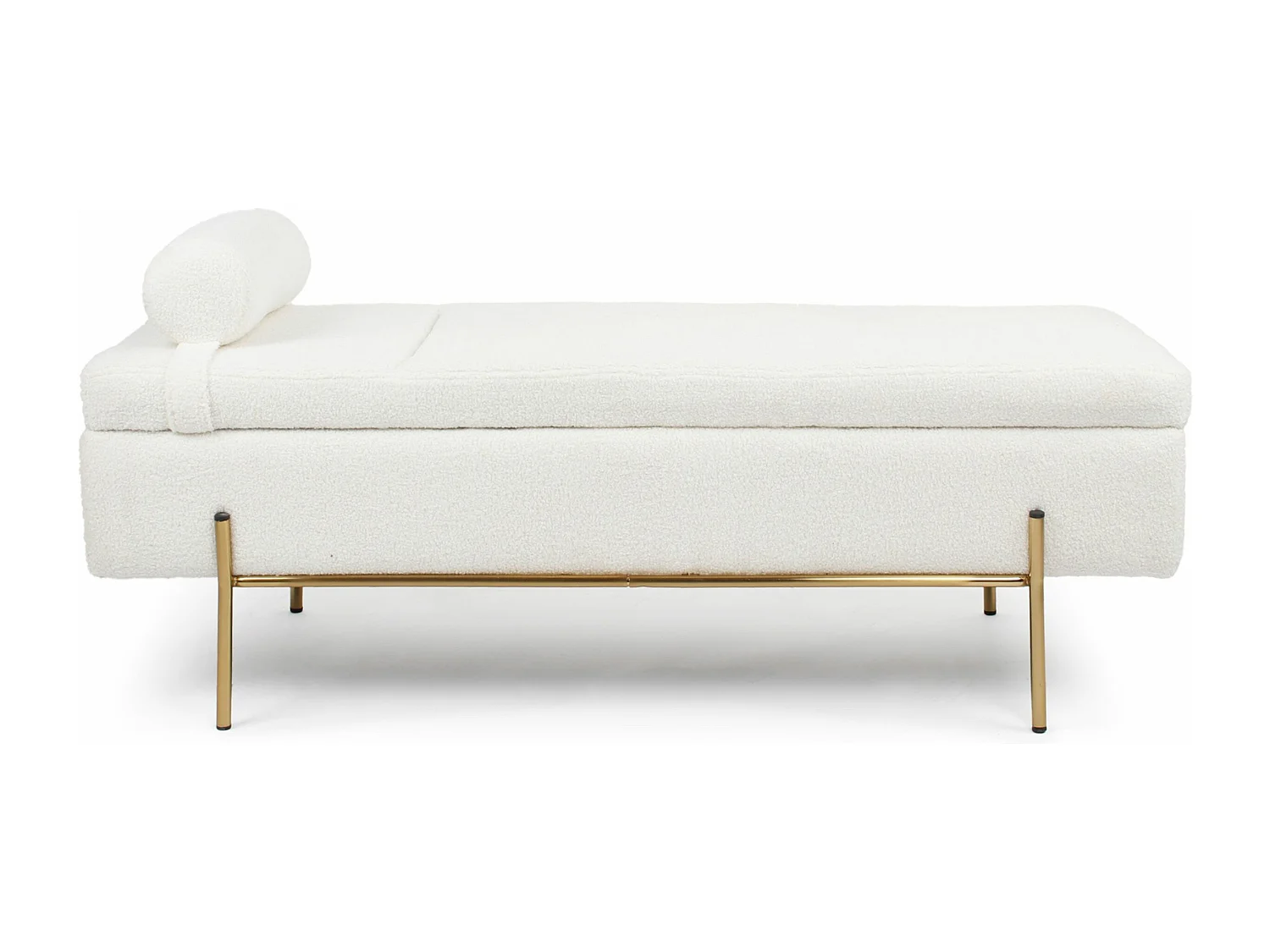 Banquette-coffre moderne Hepburn L140cm Tissu bouclette Blanc