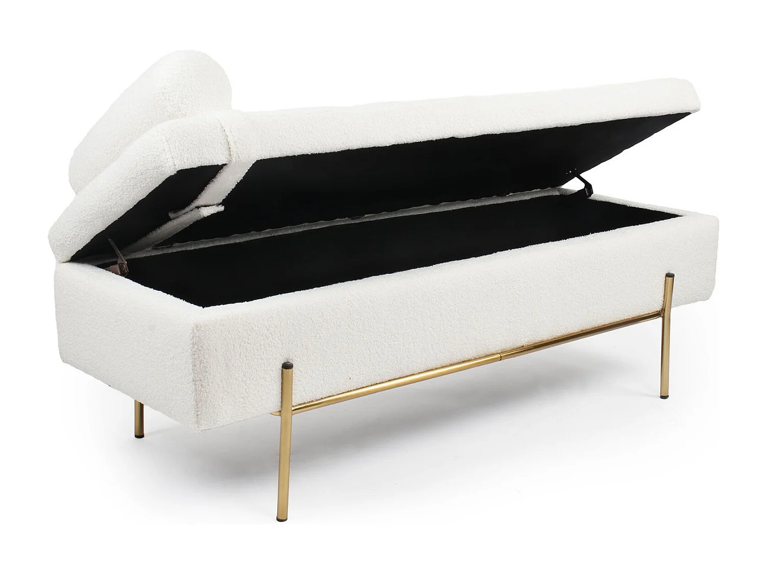 Banquette-coffre moderne Hepburn L140cm Tissu bouclette Blanc