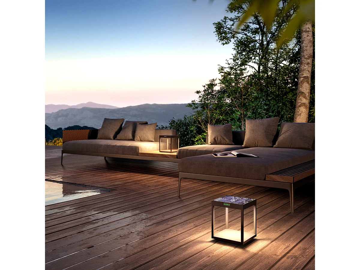 Borne solaire LED blanc chaud RADIA GROUND aluminium H25cm