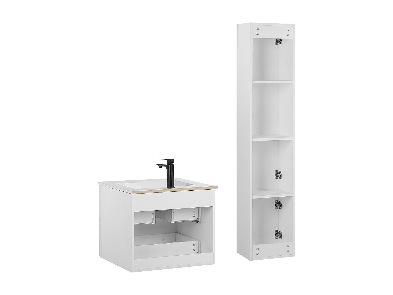 Badmöbel Set 3-teilig Weiß Waschbecken Waschtisch Hängeschrank Spiegel Tudela