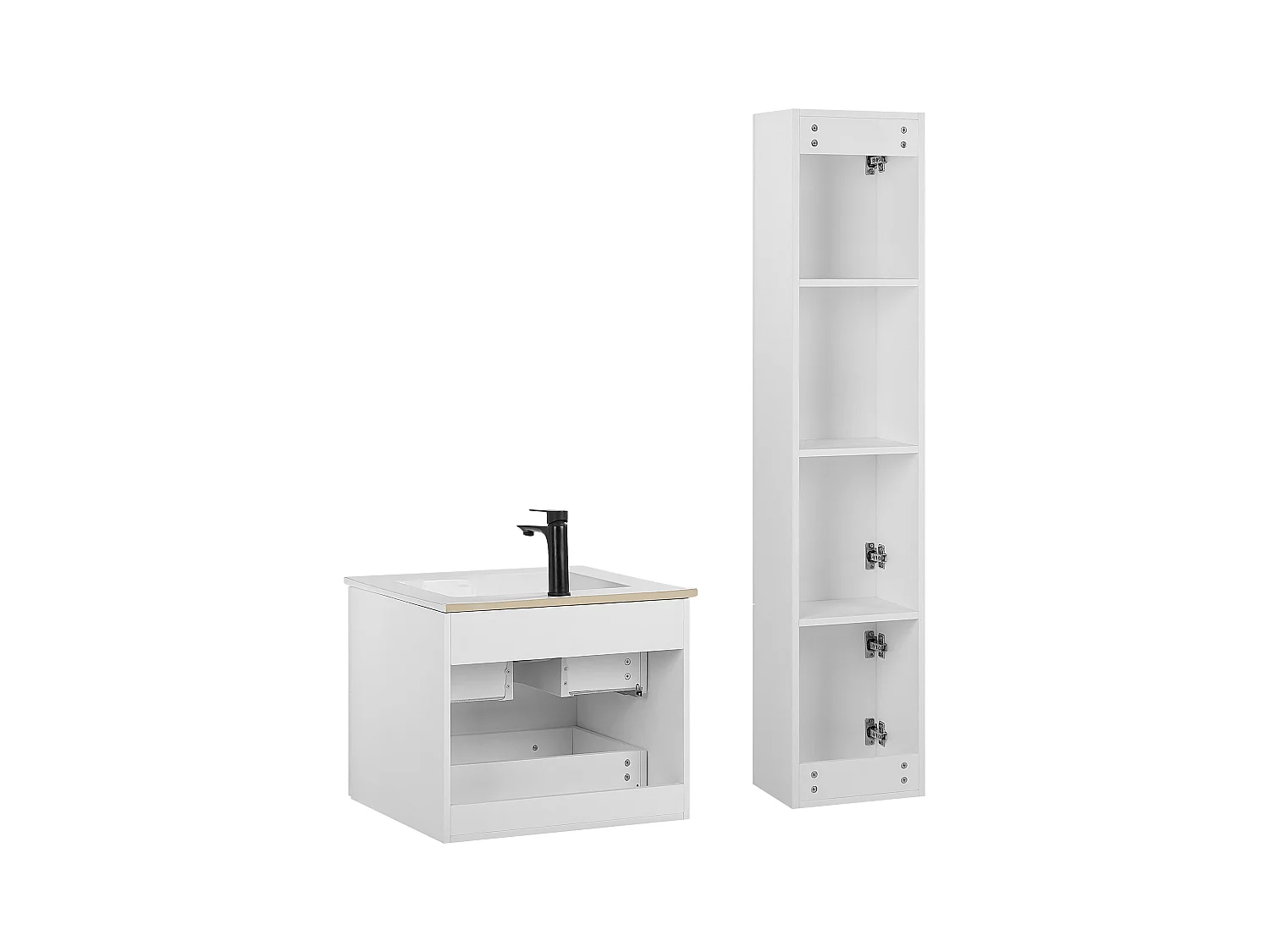 Badmöbel Set 3-teilig Weiß Waschbecken Waschtisch Hängeschrank Spiegel Tudela