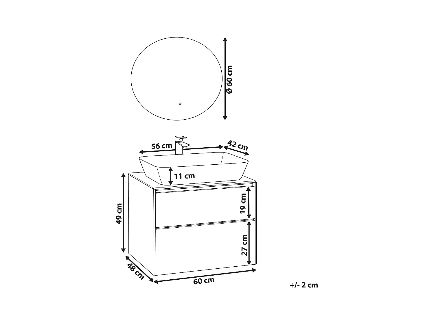 Ensemble de meubles de salle de bain MANZON 60 cm Gris