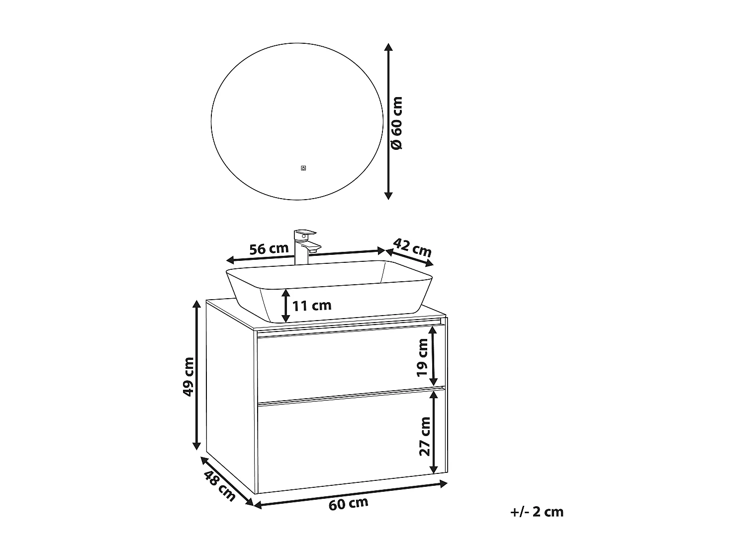 Badkamermeubelset MANZON 60 cm Grijs
