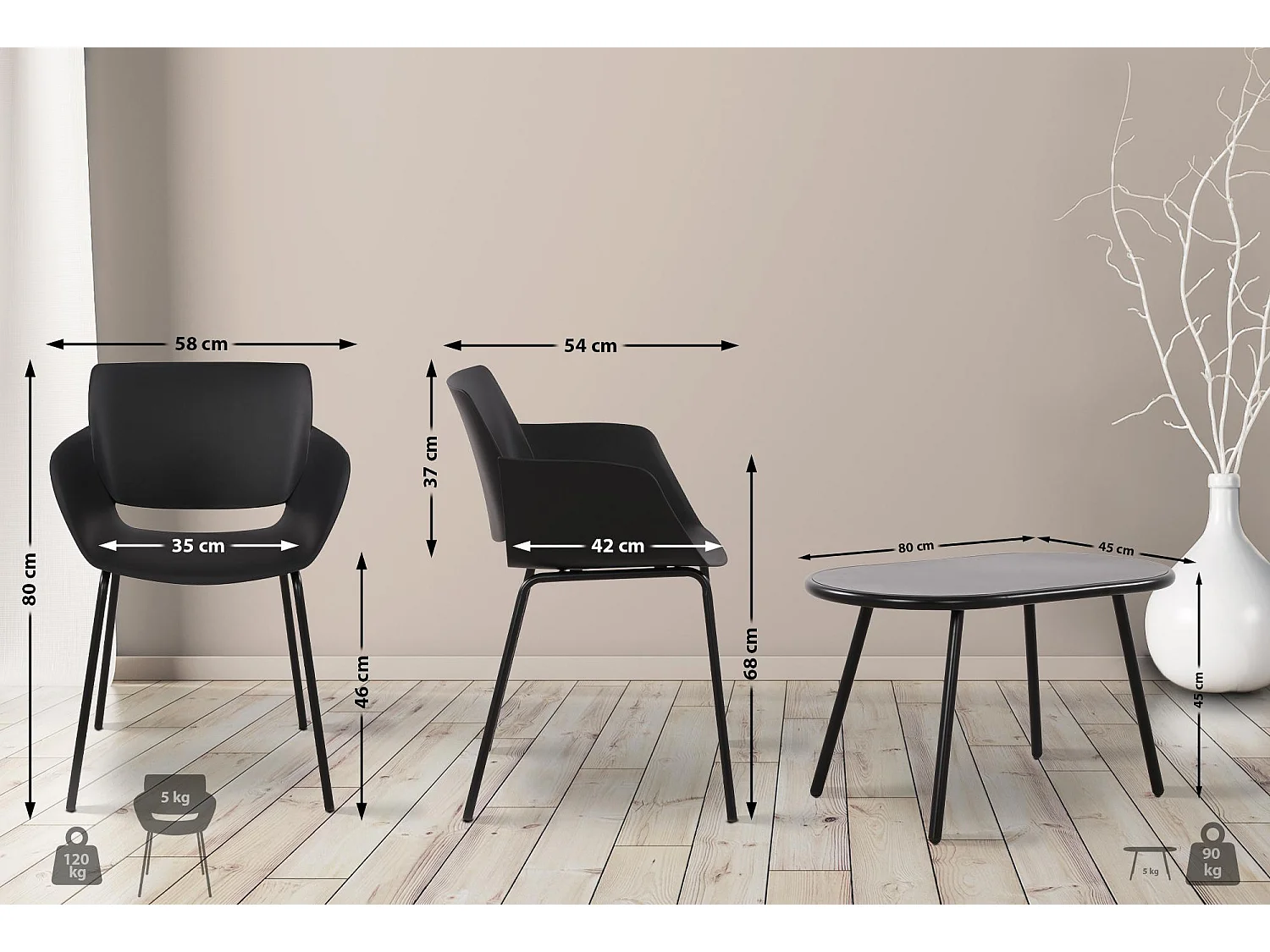 Ensemble de jardin - Table + 4 Chaises - Velvena