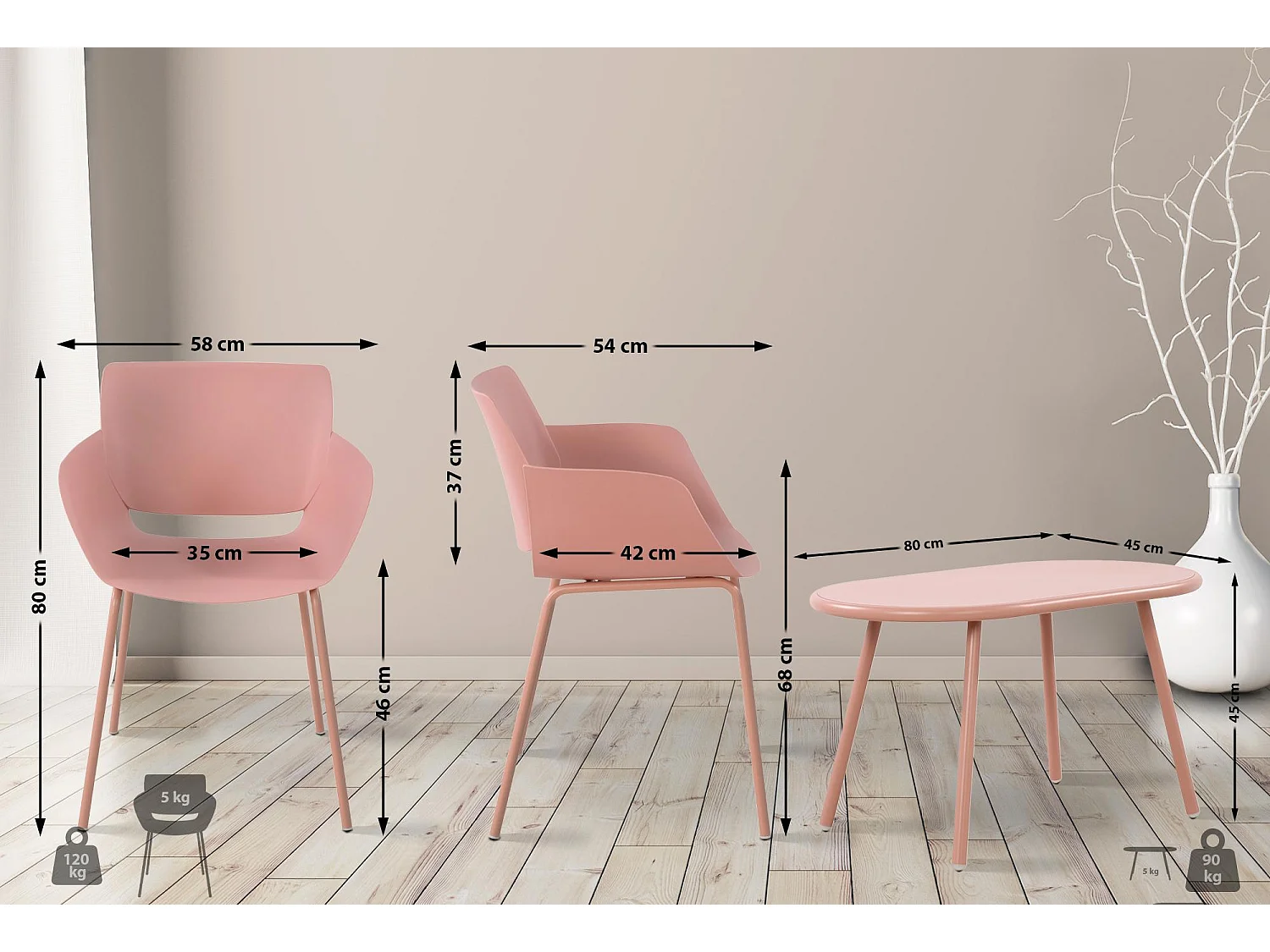 Ensemble de jardin - Table + 4 Chaises - Velvena