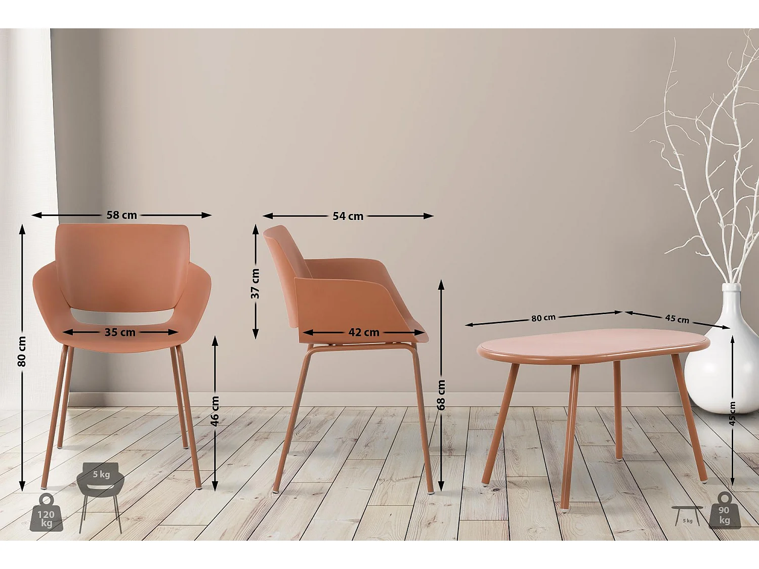 Ensemble de jardin - Table + 4 Chaises - Velvena