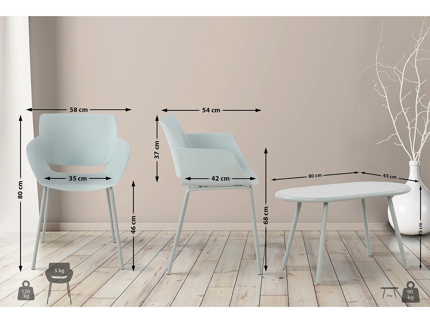 Ensemble de jardin - Table + 4 Chaises - Velvena