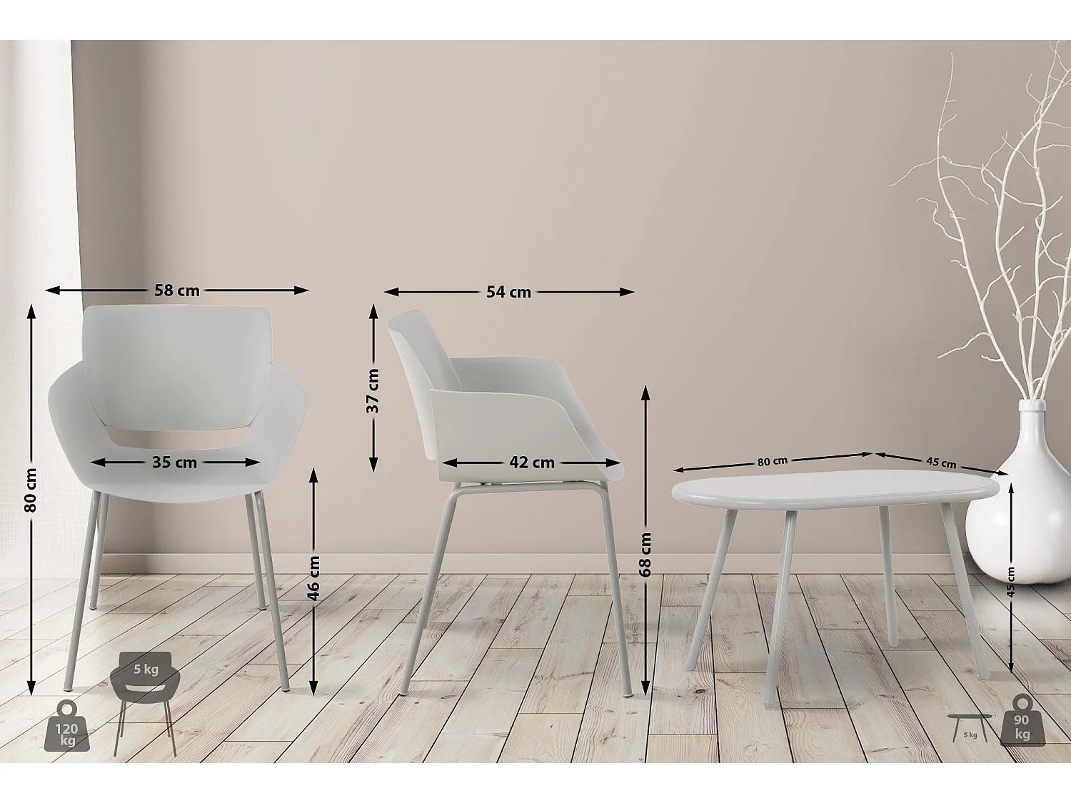 Ensemble de jardin - Table + 4 Chaises - Velvena