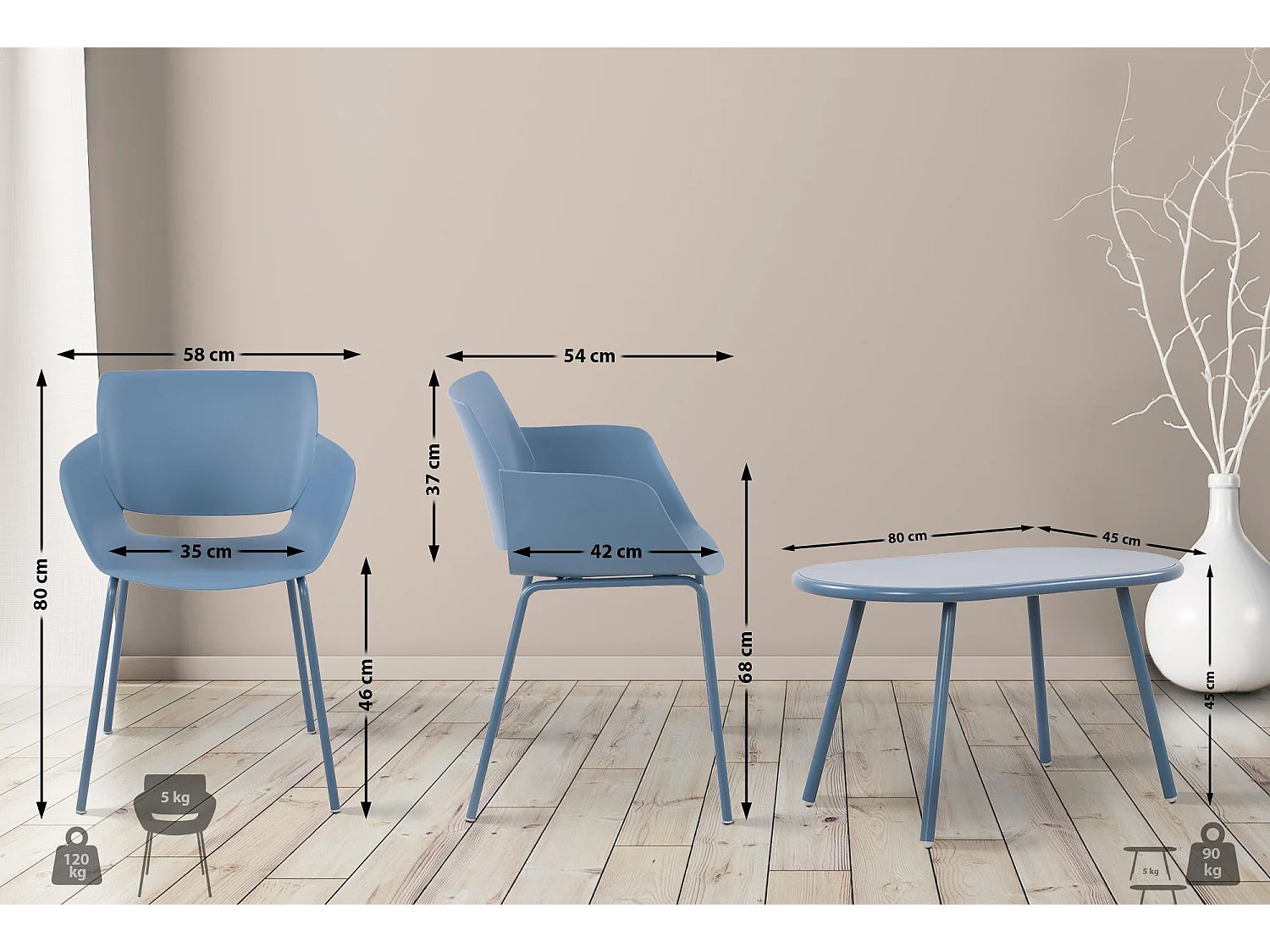 Ensemble de jardin - Table + 4 Chaises - Velvena