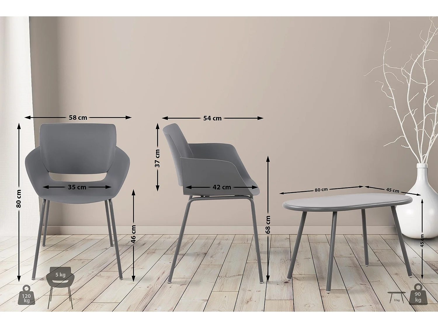 Ensemble de jardin - Table + 4 Chaises - Velvena