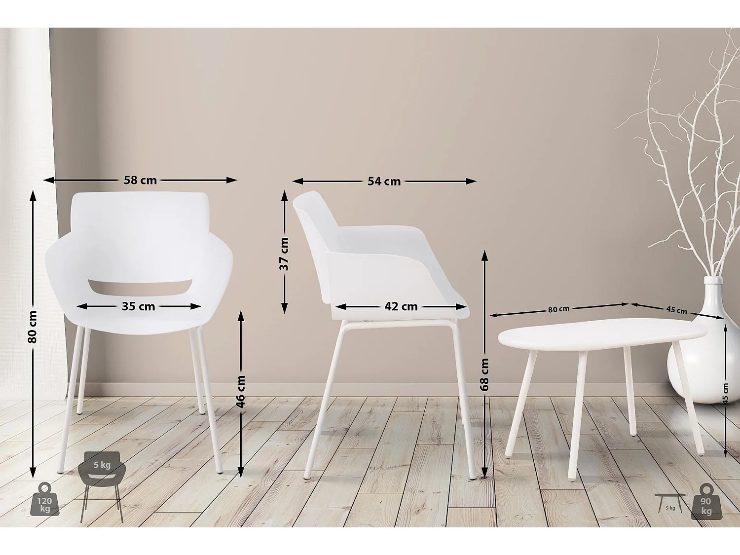 Ensemble de jardin - Table + 4 Chaises - Velvena