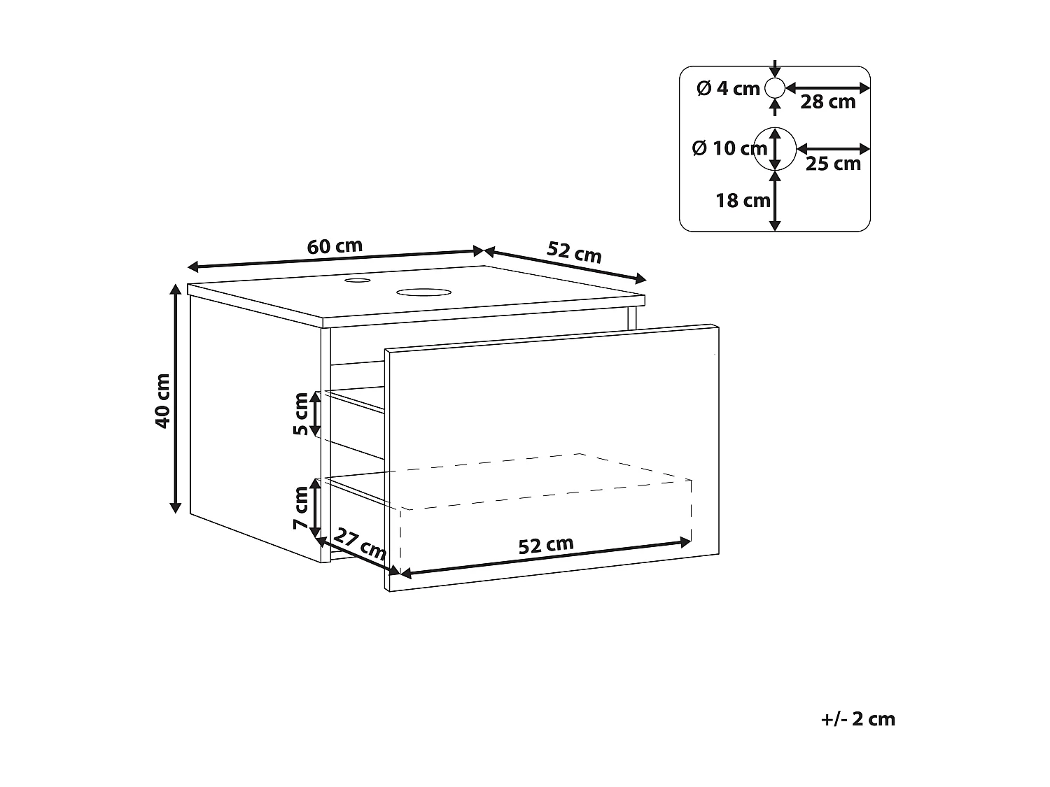 Waschbeckenunterschrank 60 x 52 cm weiß mit Schubladen Hängeschrank Bad Alzira