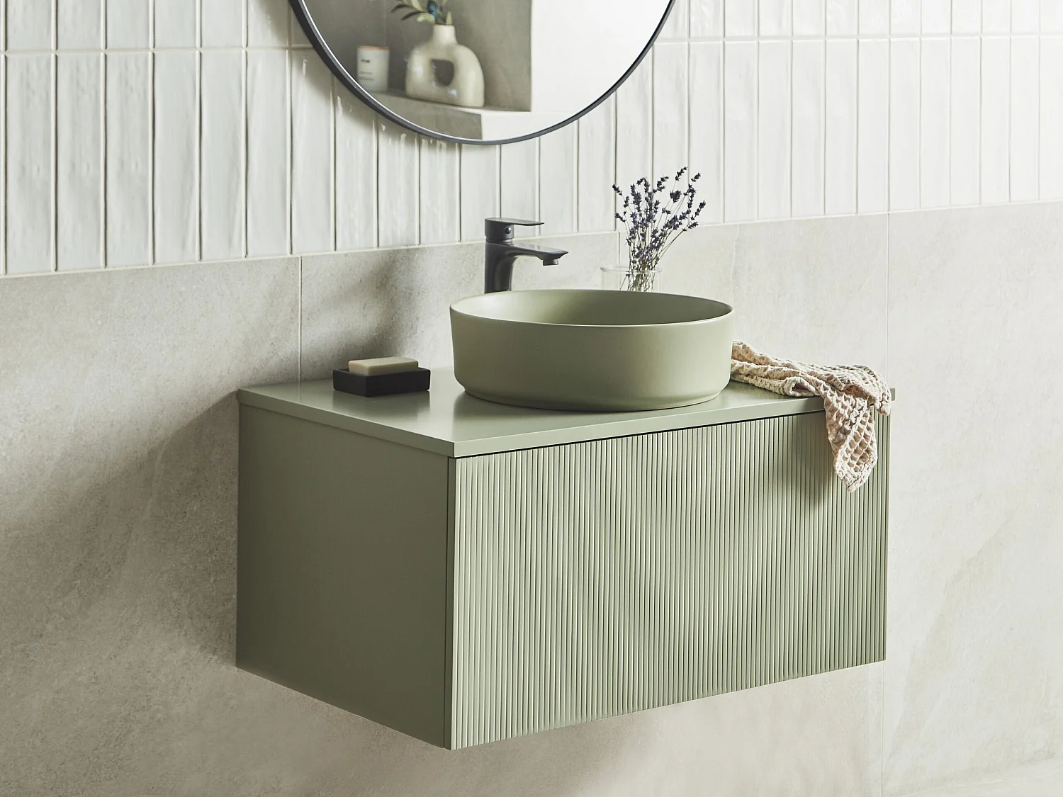 Meuble lavabo mural ALZIRA 80 cm Vert clair