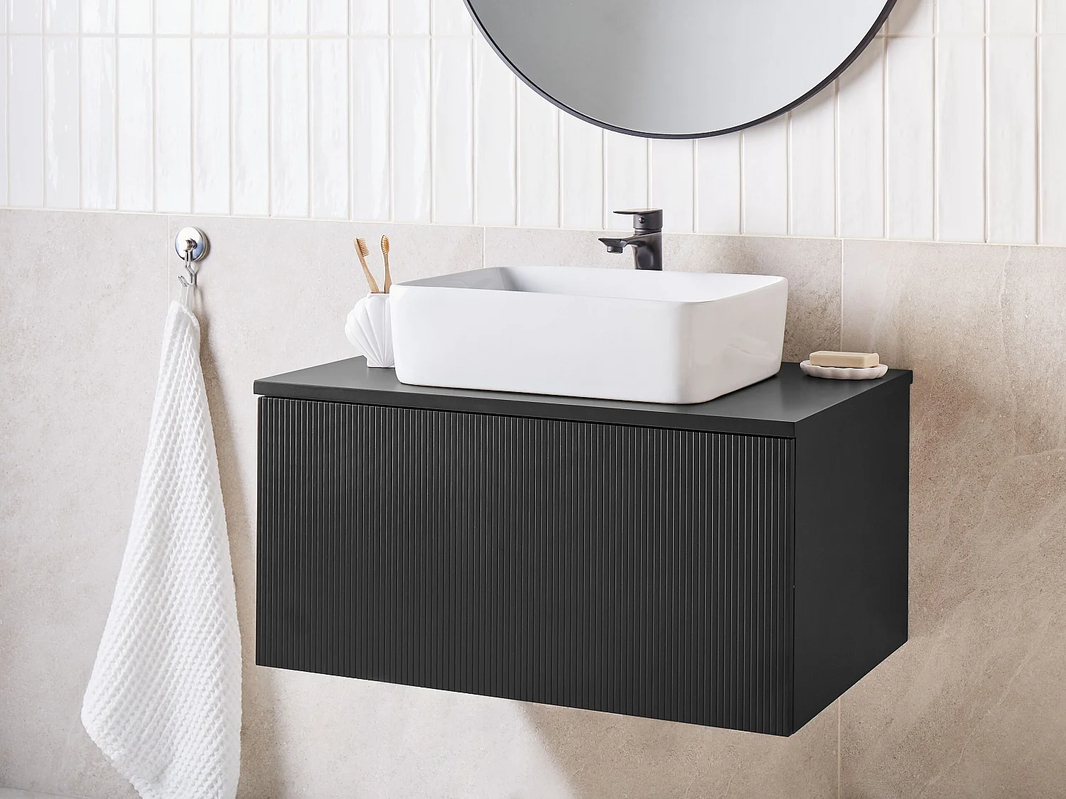 Meuble lavabo mural ALZIRA 80 cm Noir