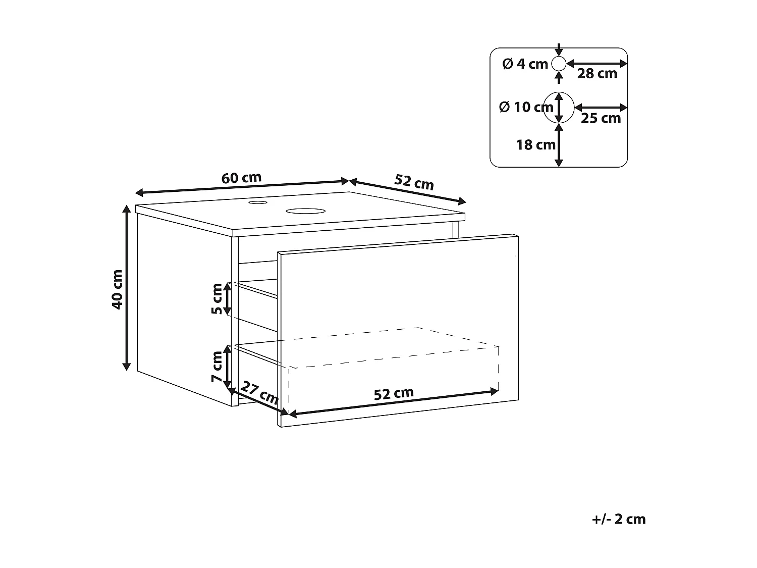Waschbeckenunterschrank 60 x 52 cm grün mit Schubladen Hängeschrank Bad Alzira