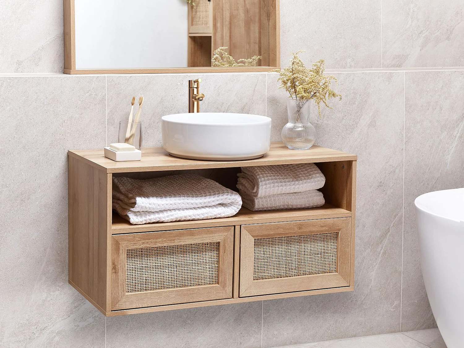 Meuble lavabo mural ROSELL 86 cm Marron clair