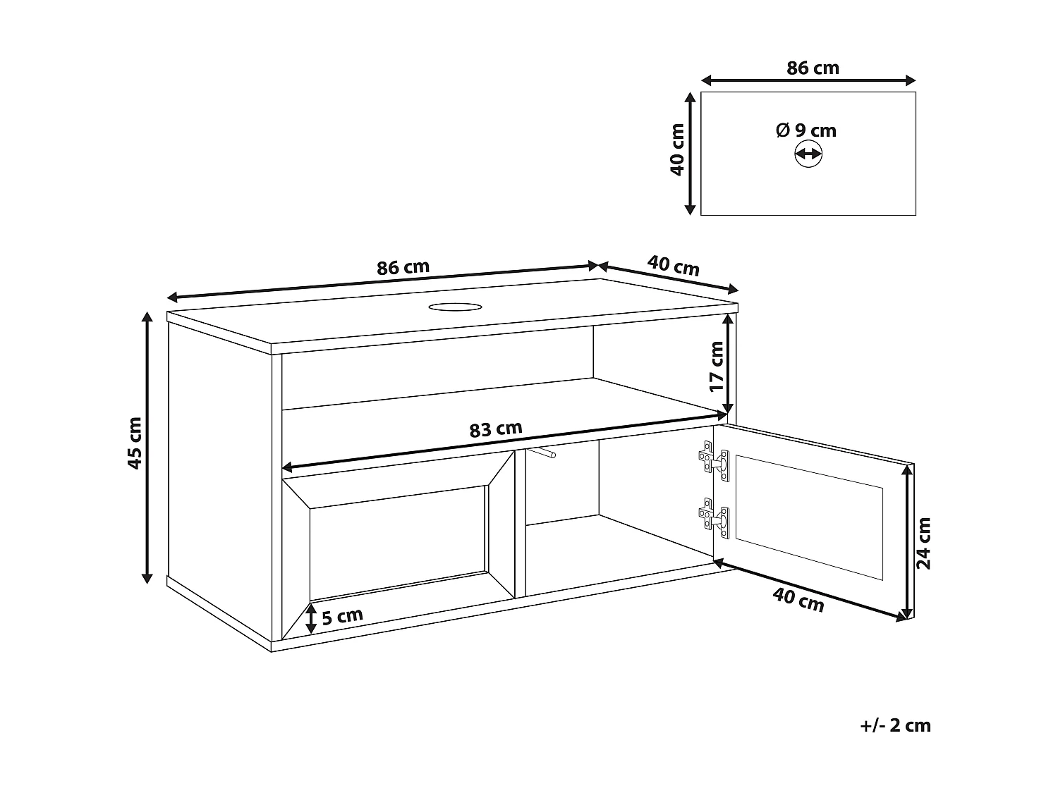 Meuble lavabo mural ROSELL 86 cm Marron clair