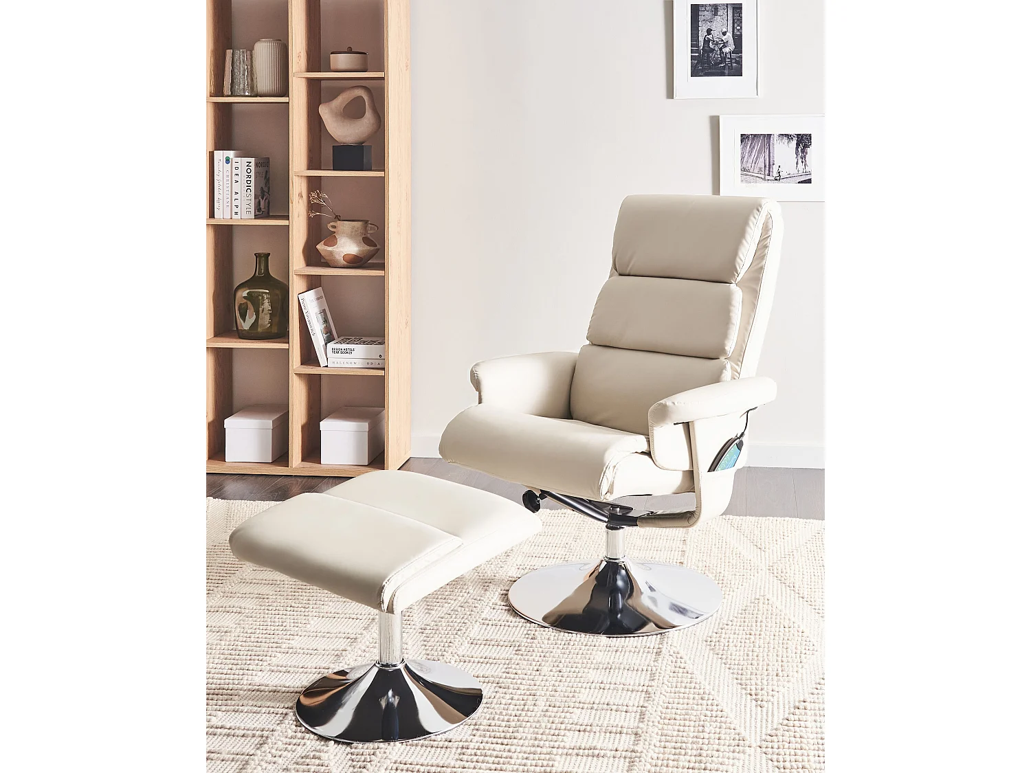 Relaxfauteuil LEGEND met voetenbank Kunstleer Lichtbeige