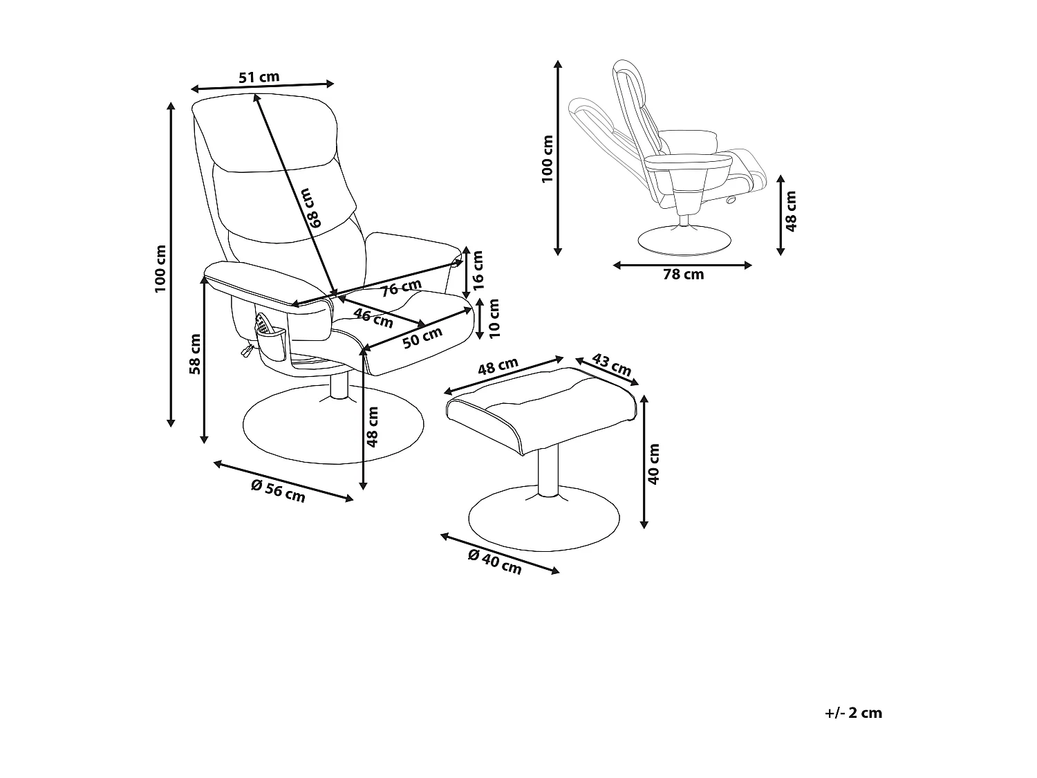 Relaxfauteuil LEGEND met voetenbank Kunstleer Lichtbeige