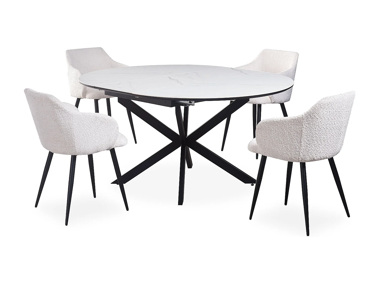 Table extensible Tyrese 160cm pieds en étoile et plateau effet marbre Blanc