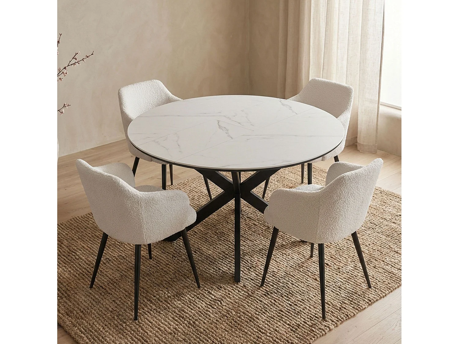 Table extensible Tyrese 160cm pieds en étoile et plateau effet marbre Blanc