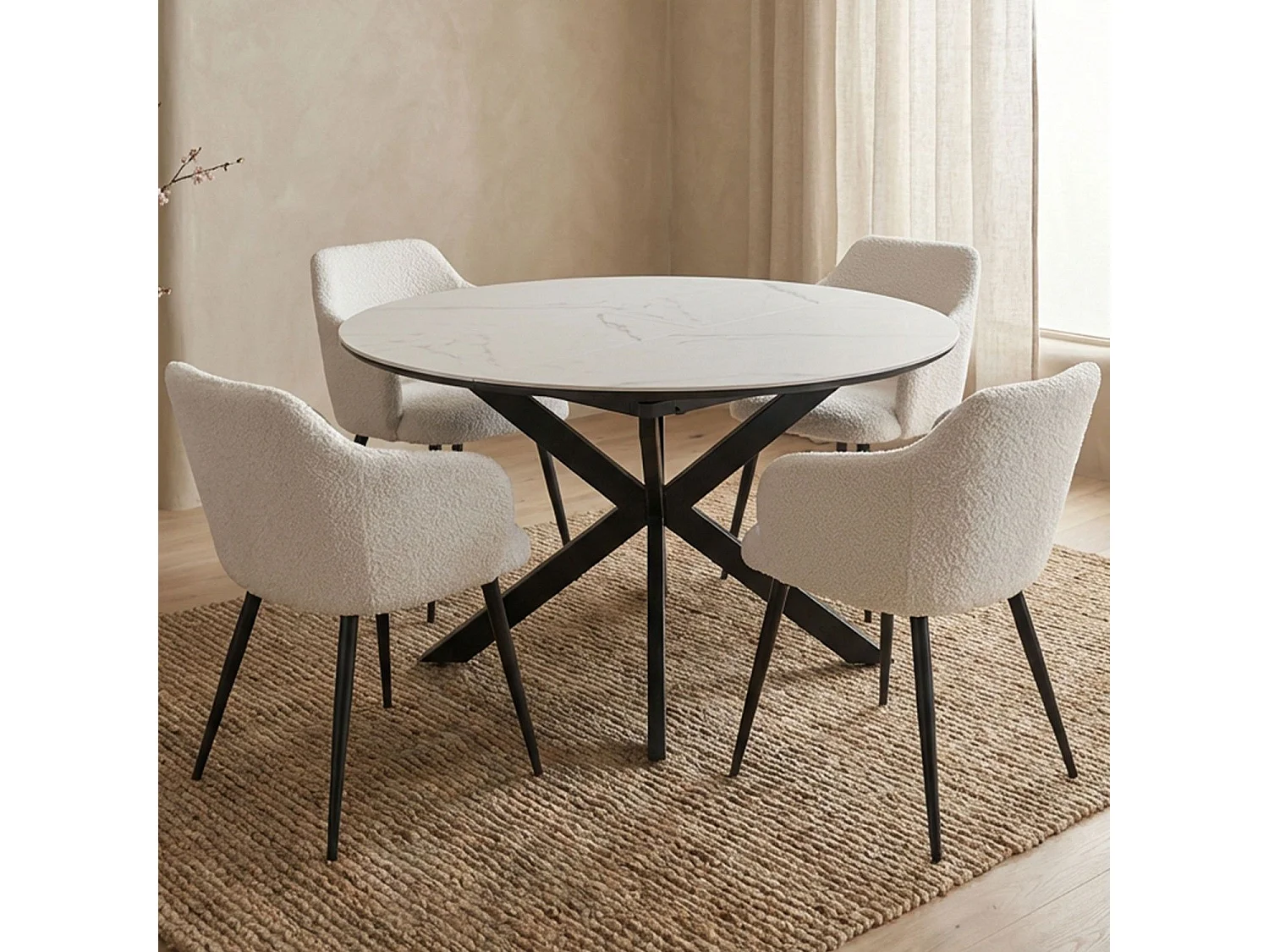 Table extensible Tyrese 160cm pieds en étoile et plateau effet marbre Blanc