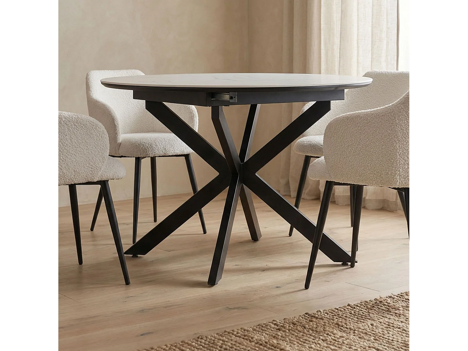 Table extensible Tyrese 160cm pieds en étoile et plateau effet marbre Blanc