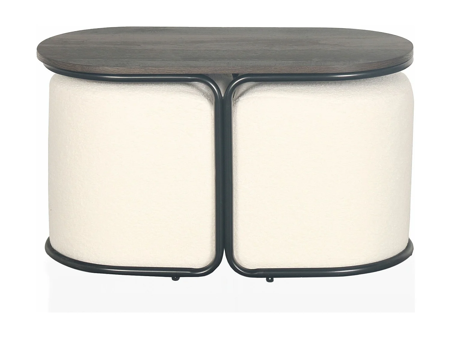 Table basse avec 2 poufs Livaretti Bois foncé et Tissu bouclette Crème