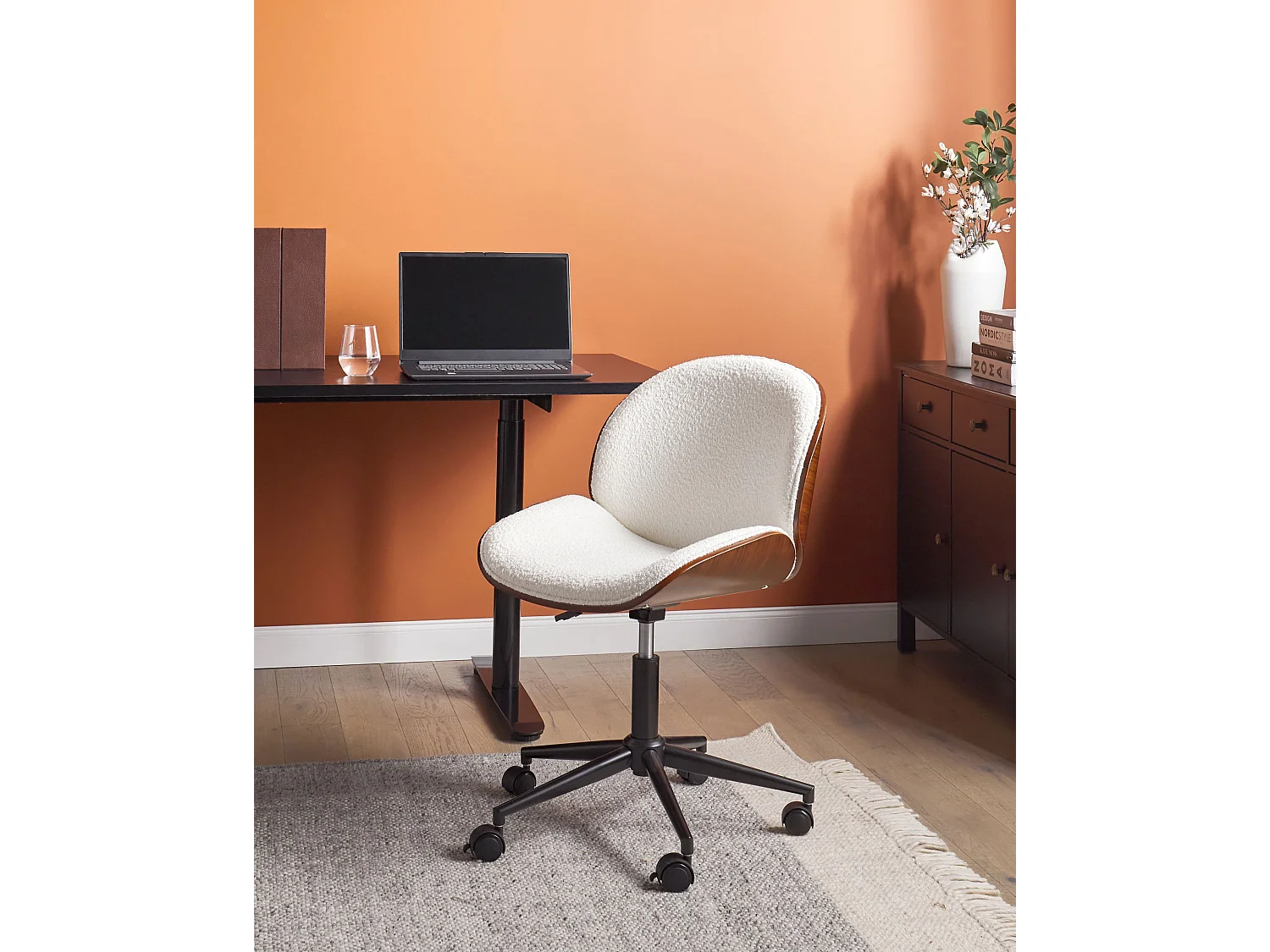 Chaise de bureau MENESHA Bouclé Blanc