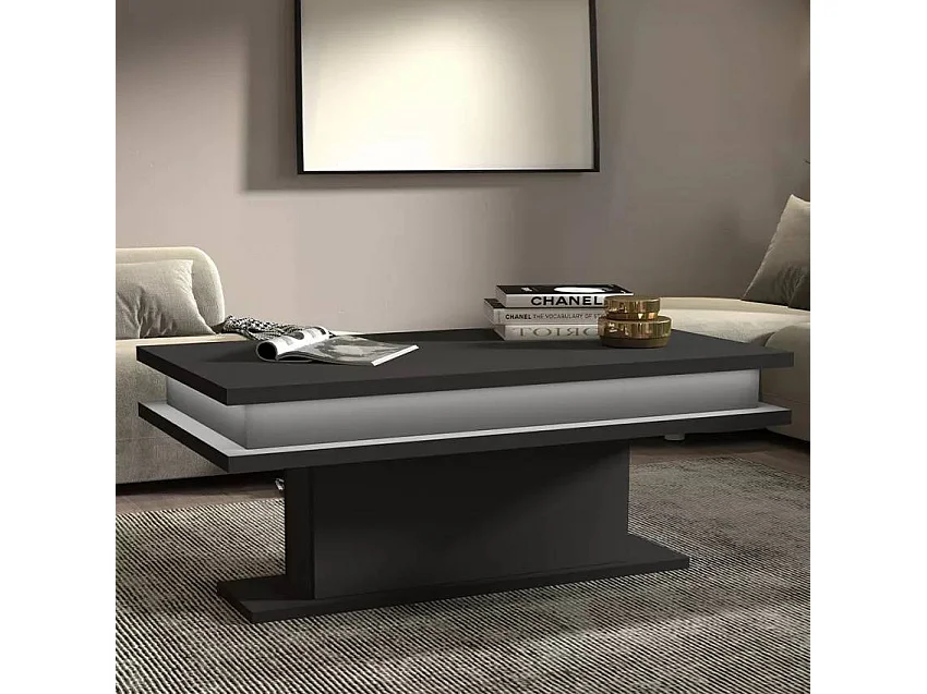 Table basse blanc laqué lumineuse moderne CELESTIA LEDS