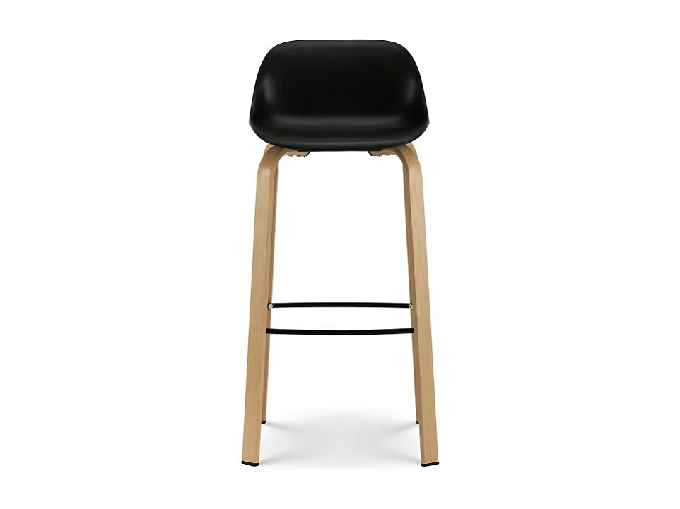 Lot de 4 tabourets de bar noirs style scandinave avec pieds effet bois en métal - Hauteur 66cm